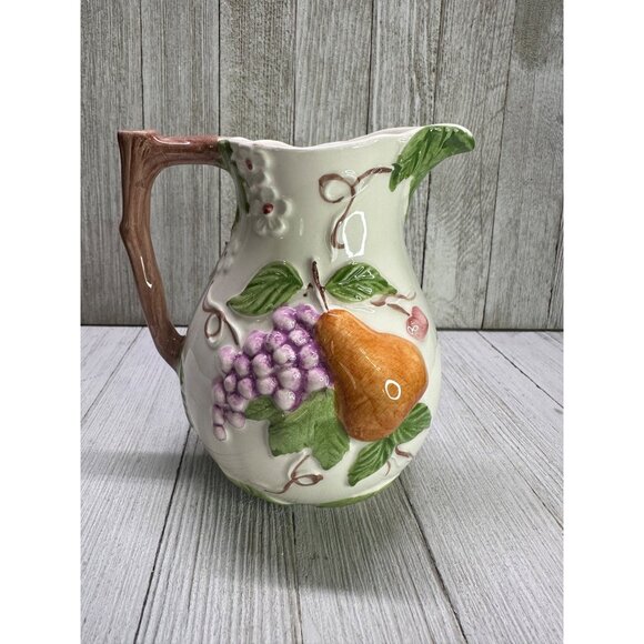 Jay Willfred Andrea by Sadek Pitcher Jug Ceramic Fruit Embossed Design Portugal - Picture 1 of 7